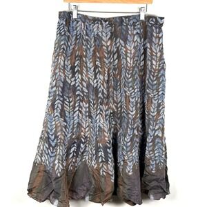 Coldwater Creek Midi Skirt Sz L (14-16) VTG Brown Blue Floral Boho Prairie Fairy